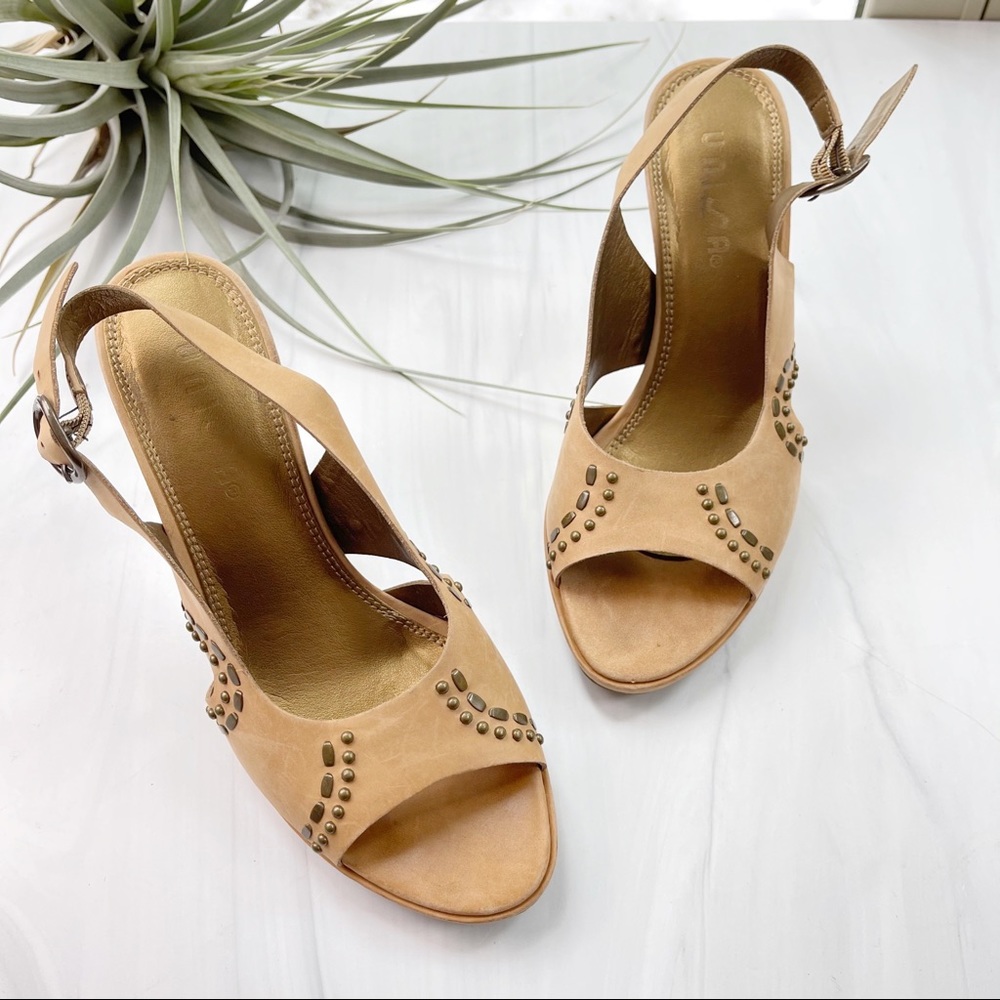 Unisa Leather High Heel Sandal with Bronze Studs